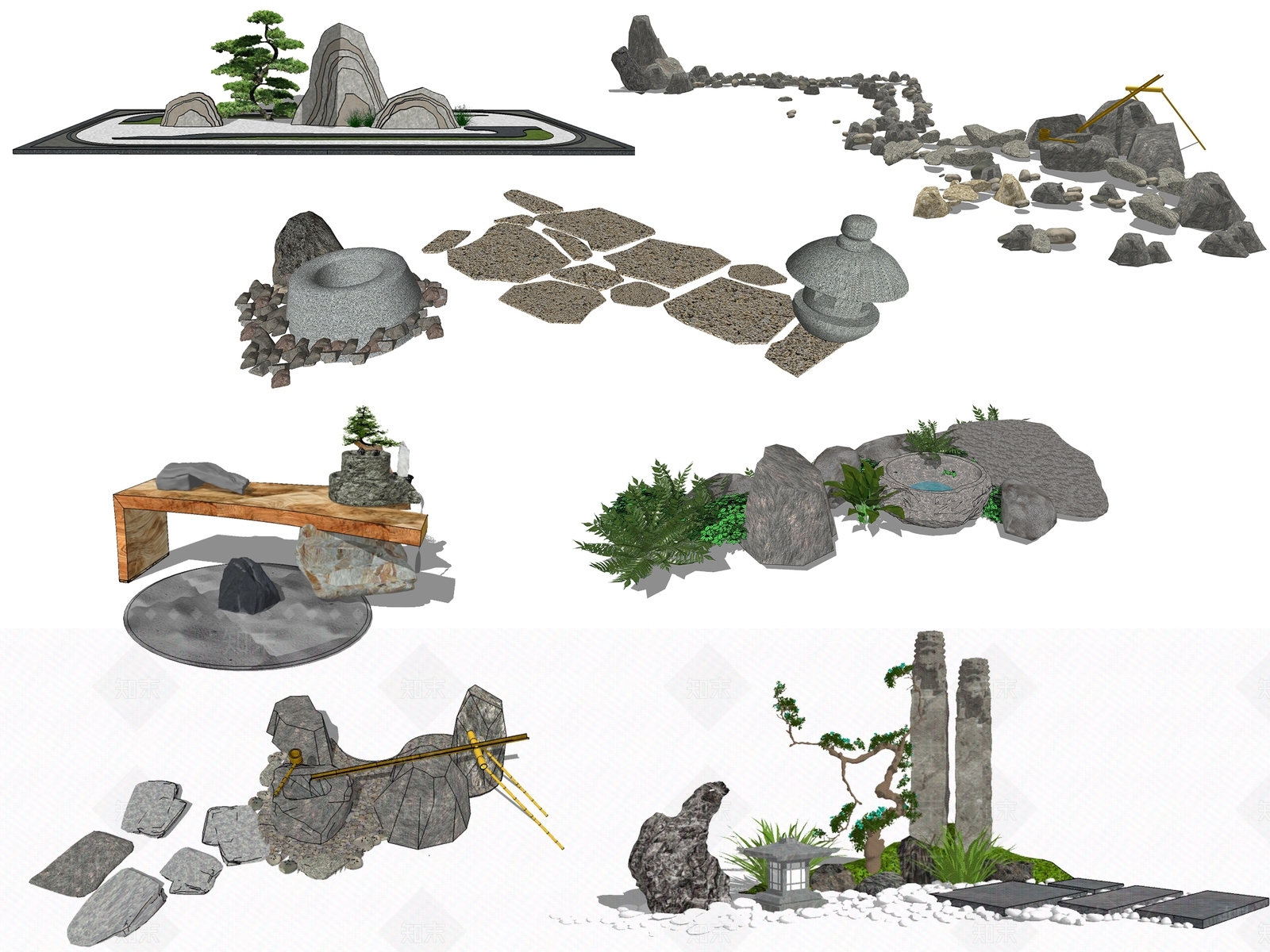 中式禅意石块SU模型下载【ID:1105473476】