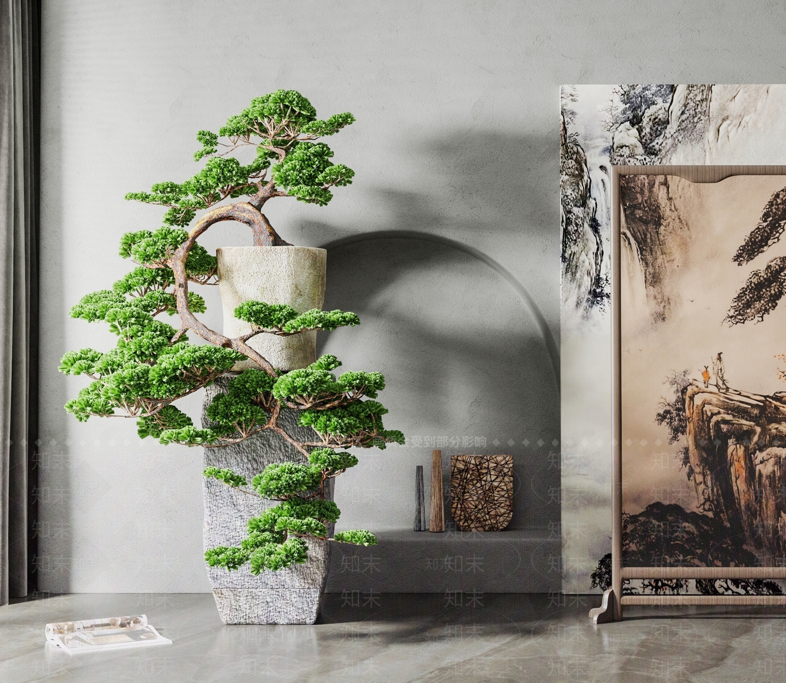 新中式绿植盆栽3D模型下载【ID:1105474619】_知末3d模型网