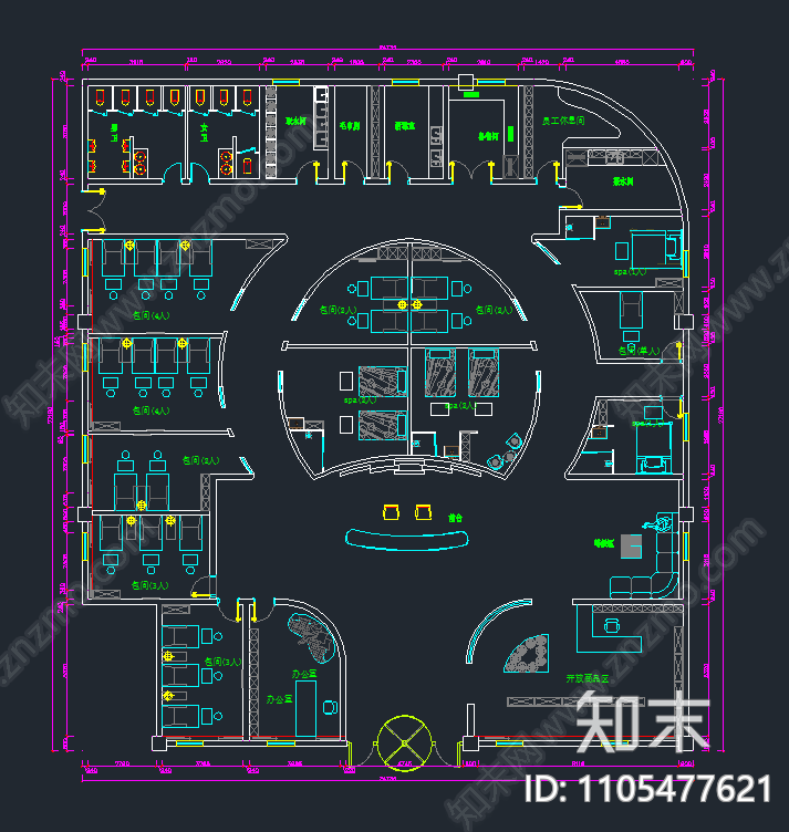 足浴店cad施工图下载【ID:1105477621】