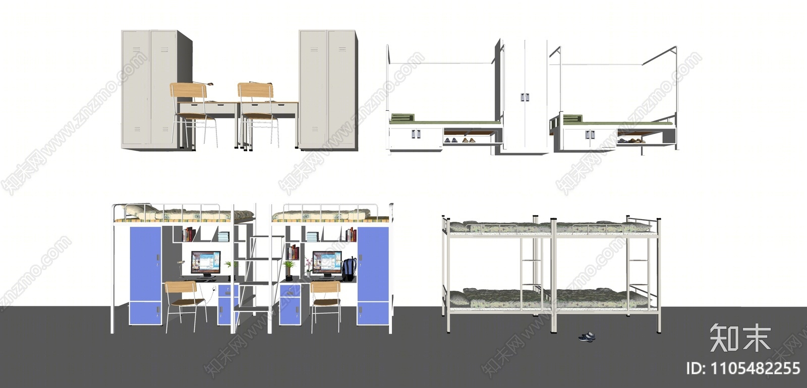 现代学校宿舍高低床SU模型下载【ID:1105482255】