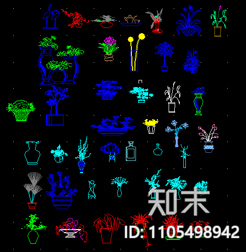 装饰设计室内绿化饰品陈设植物CAD图库施工图下载【ID:1105498942】