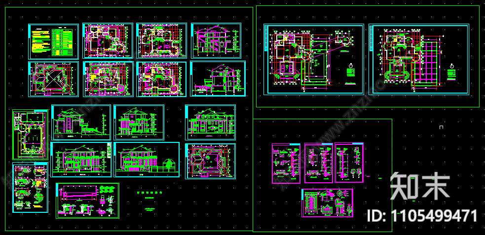 豪华别墅CAD图纸施工图下载【ID:1105499471】