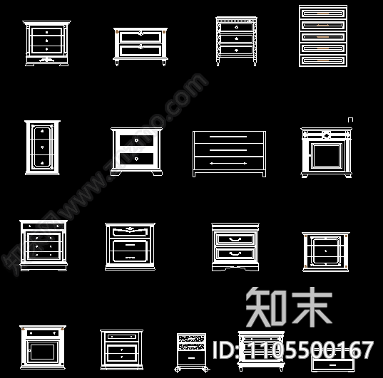 床头柜大全cad施工图下载【ID:1105500167】