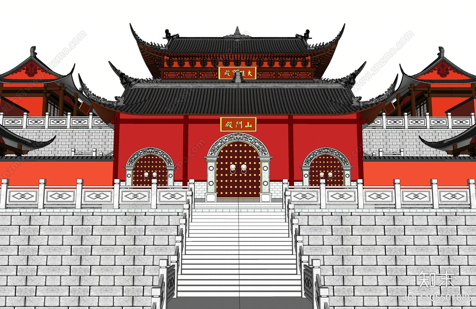 中式寺庙建筑SU模型下载【ID:1105501886】