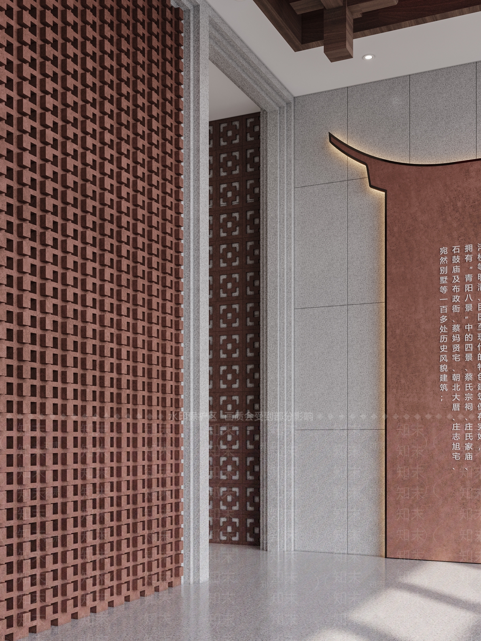 新中式游客服务中心大堂3D模型下载【ID:1105507433】