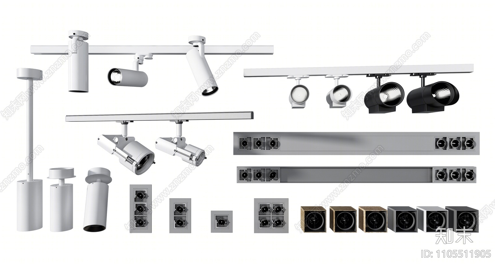现代筒灯射灯组合3D模型下载【ID:1105511905】