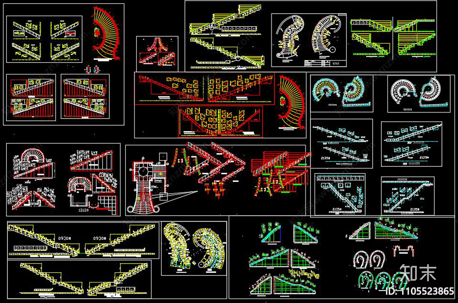 旋转楼梯CAD设计图集施工图下载【ID:1105523865】