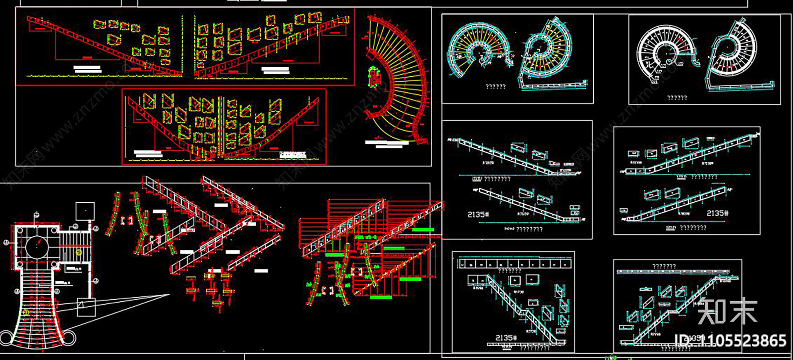 旋转楼梯CAD设计图集施工图下载【ID:1105523865】