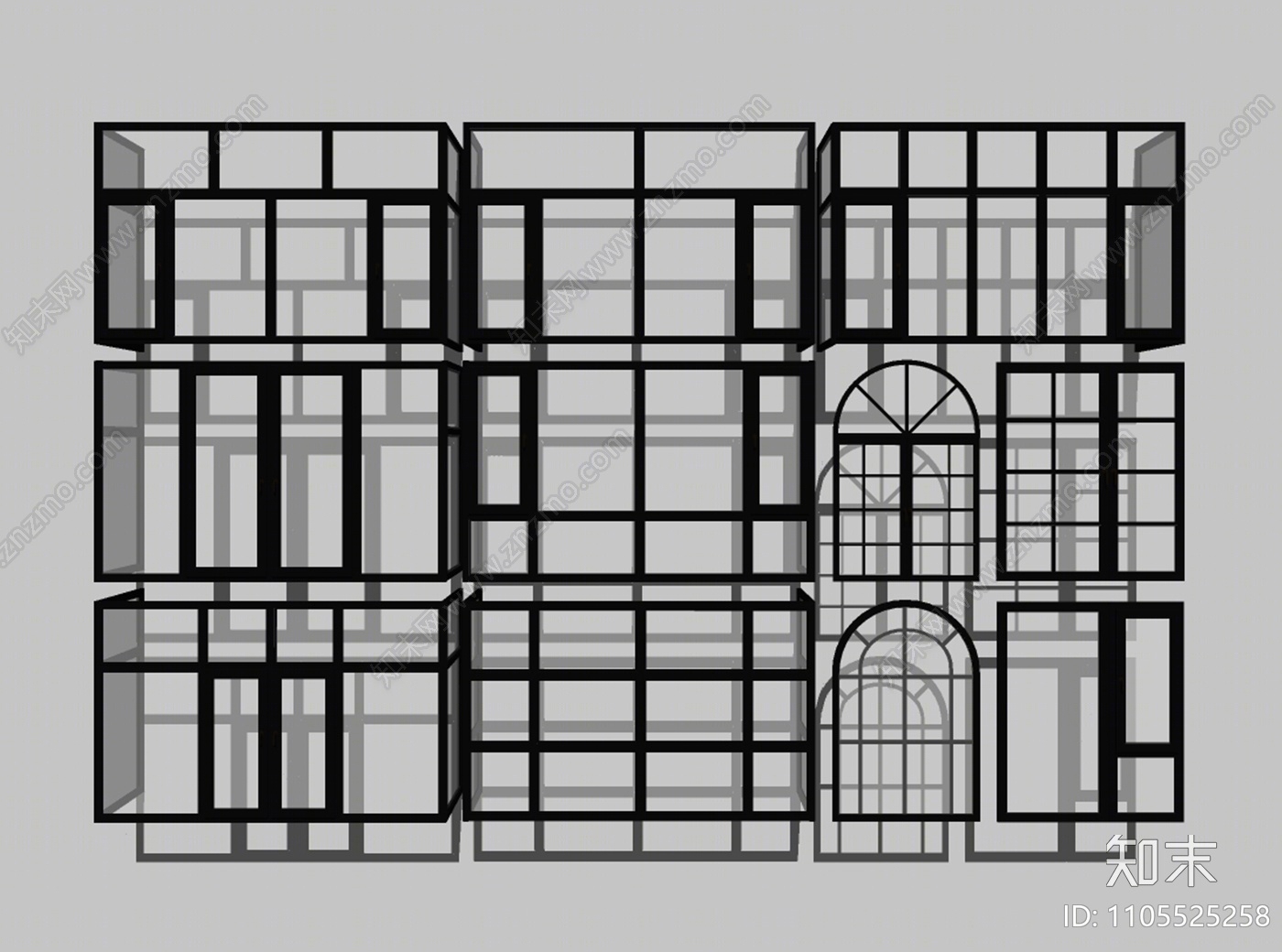 现代窗户组合SU模型下载【ID:1105525258】