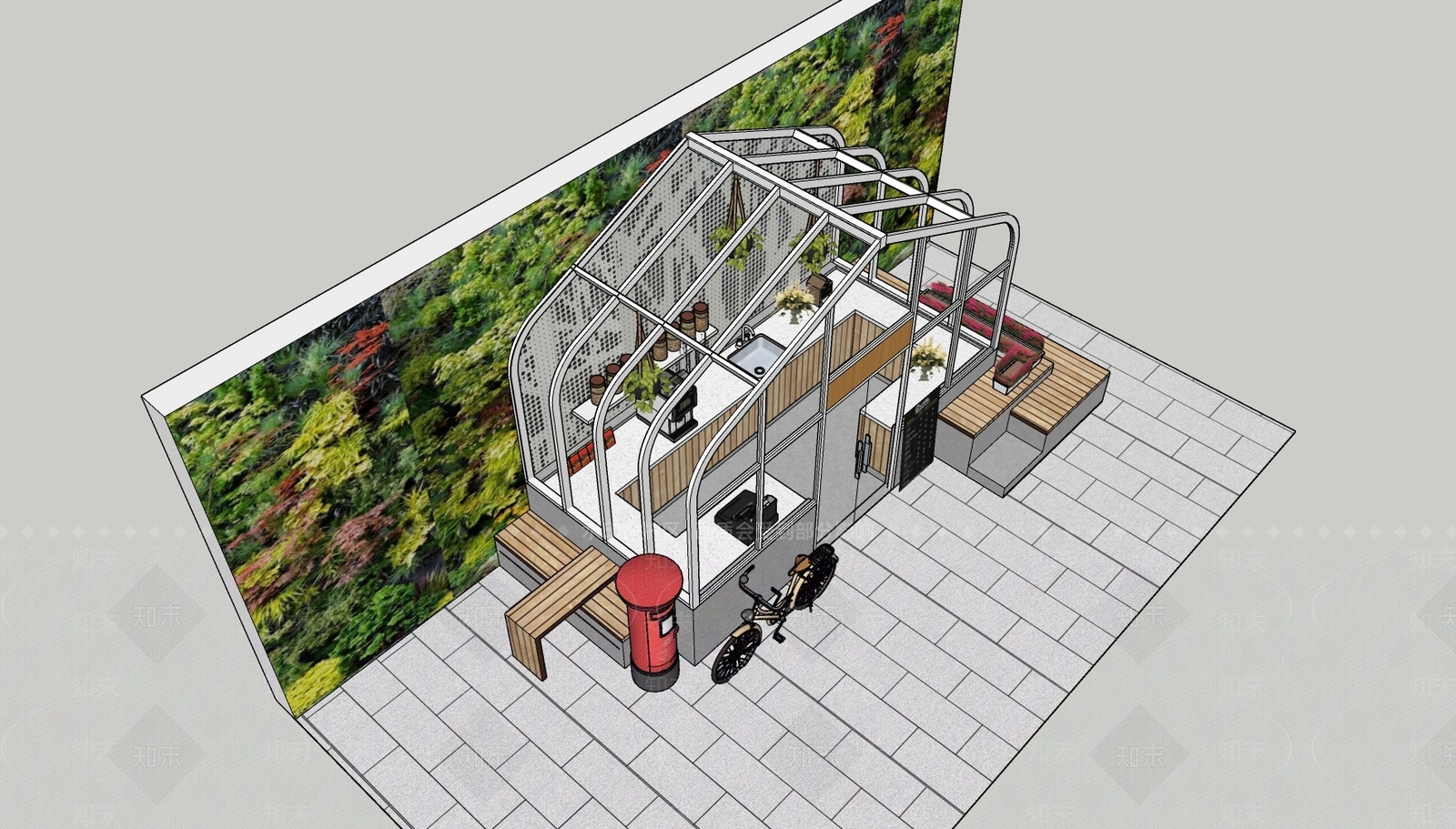 现代咖啡屋商业外摆SU模型下载【ID:1105532328】