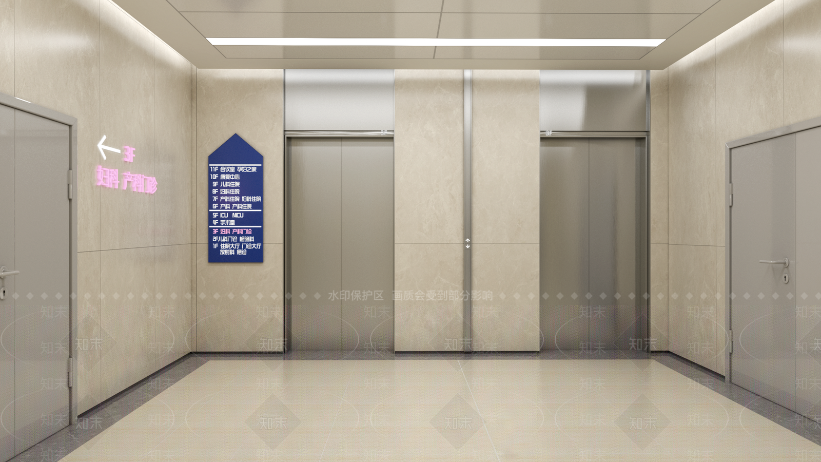 现代医疗空间电梯厅SU模型下载【ID:1105535113】