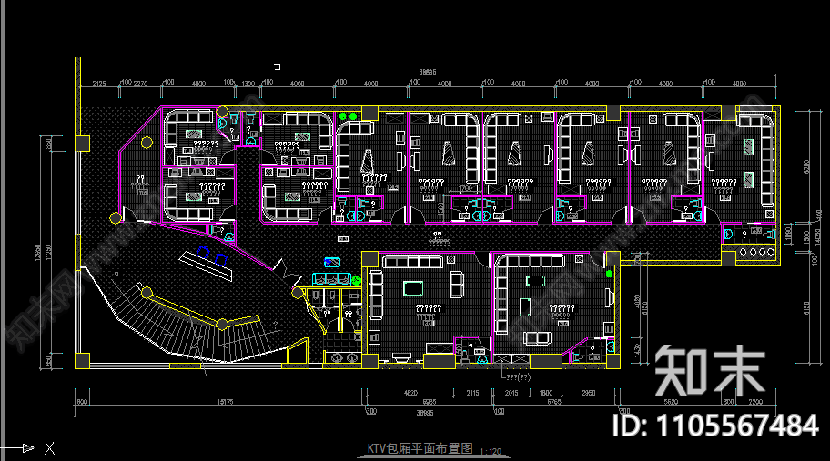 KTV包厢装修cad施工图下载【ID:1105567484】