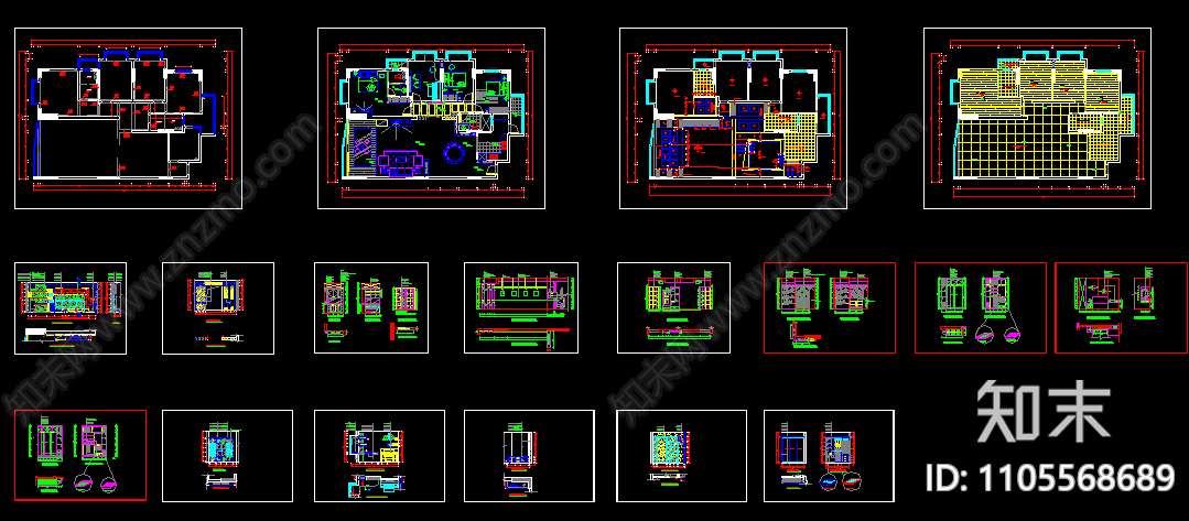 豪华装修cad全套设计施工户型图施工图下载【ID:1105568689】