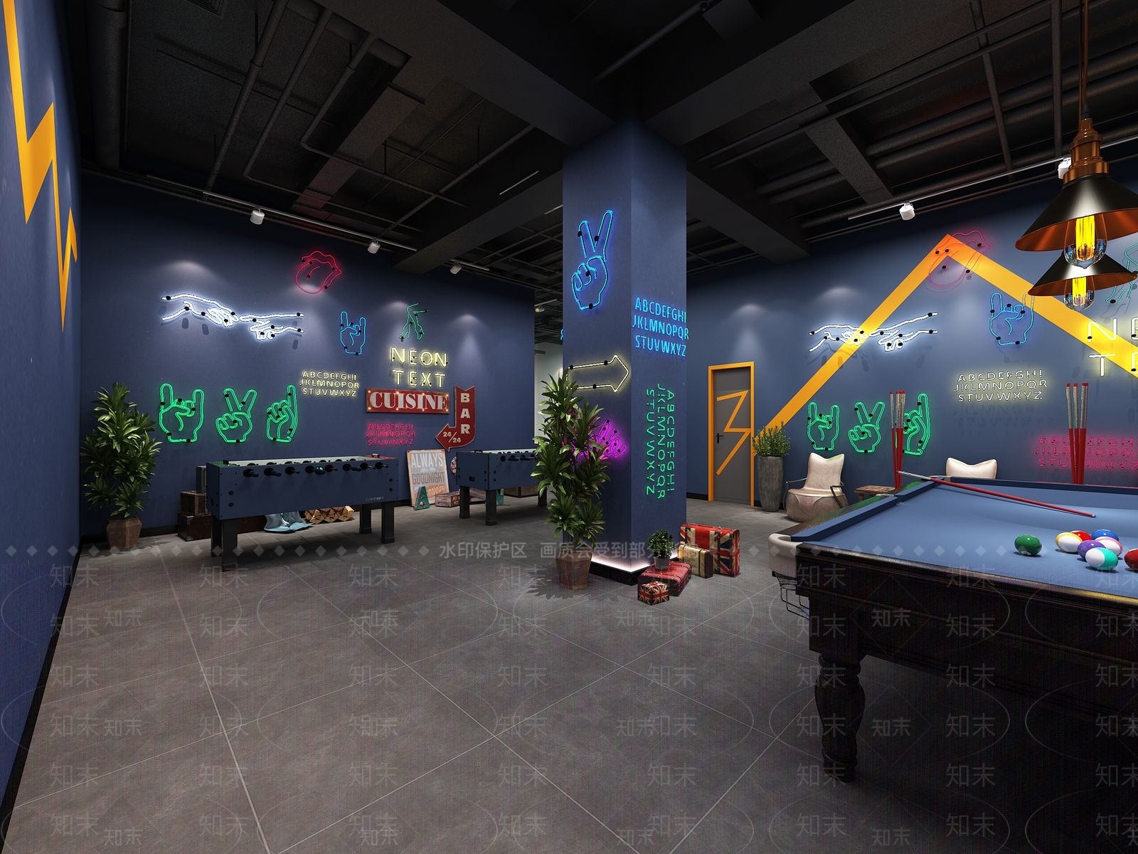工业风台球室3D模型下载【ID:1105572631】