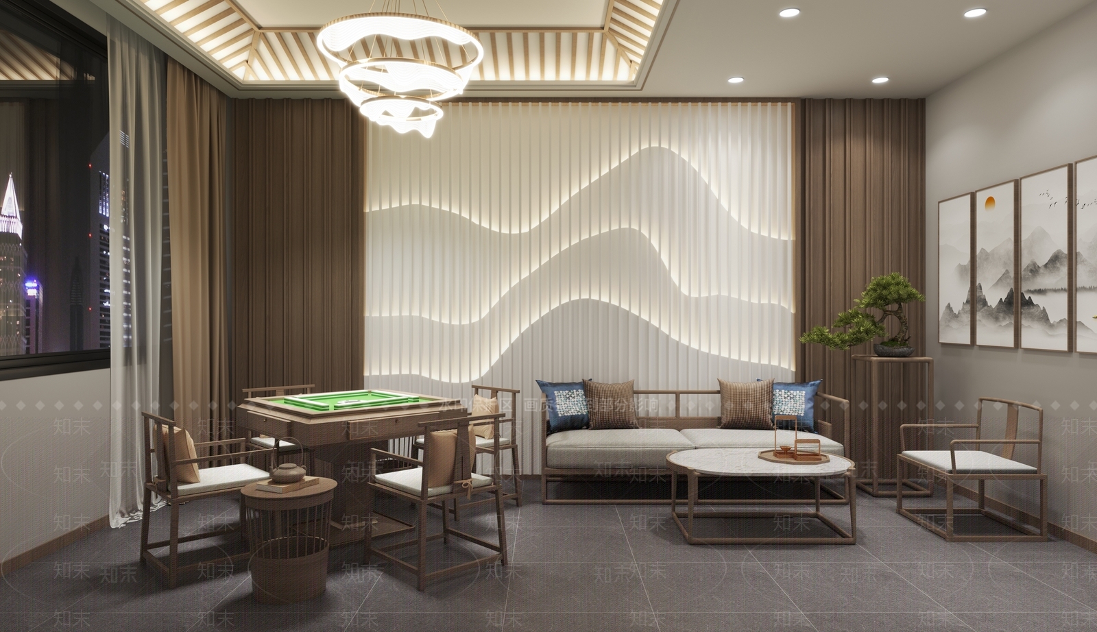 新中式麻将房3D模型下载【ID:1105573450】