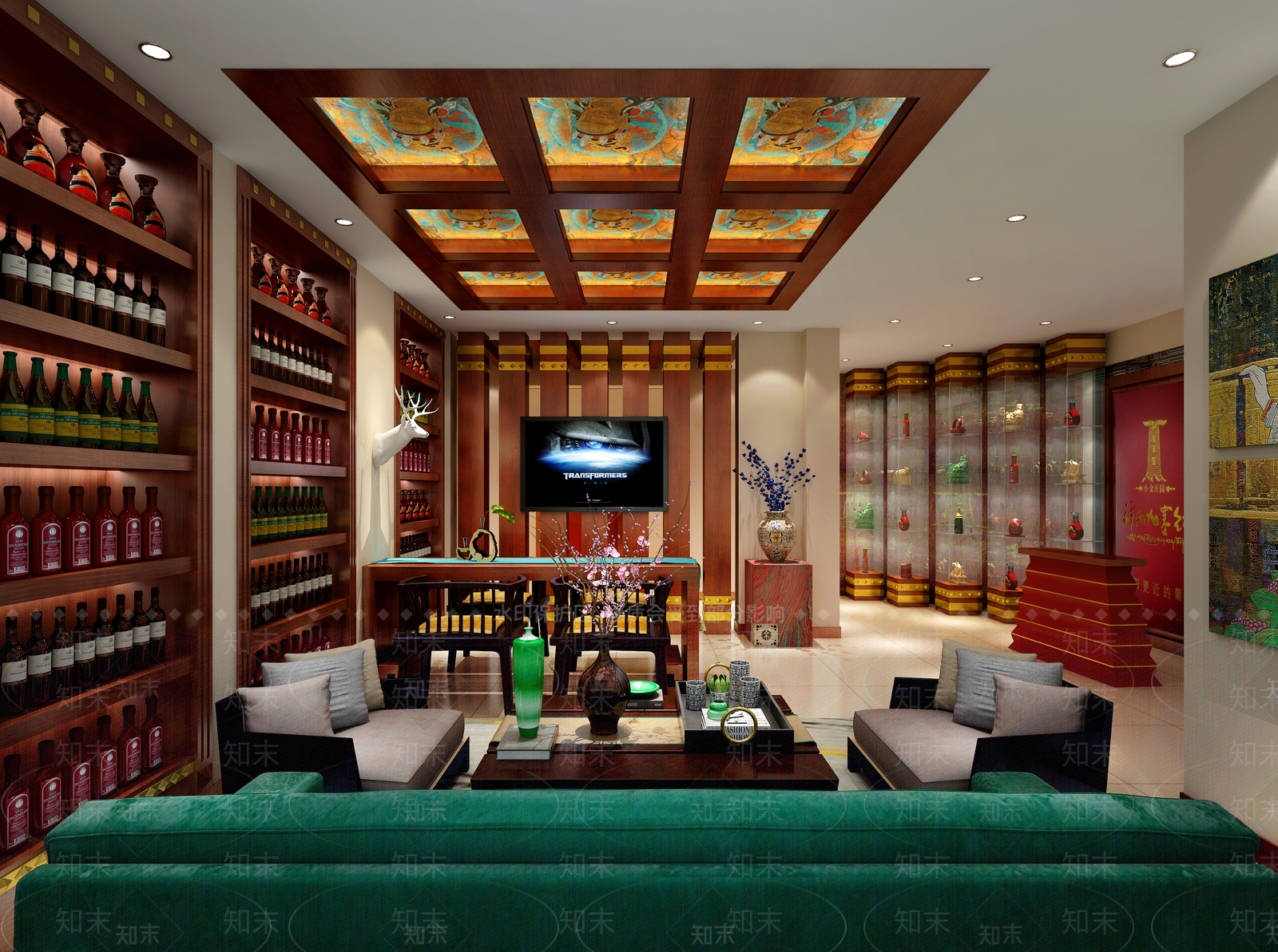 新中式烟酒店3D模型下载【ID:1105575652】