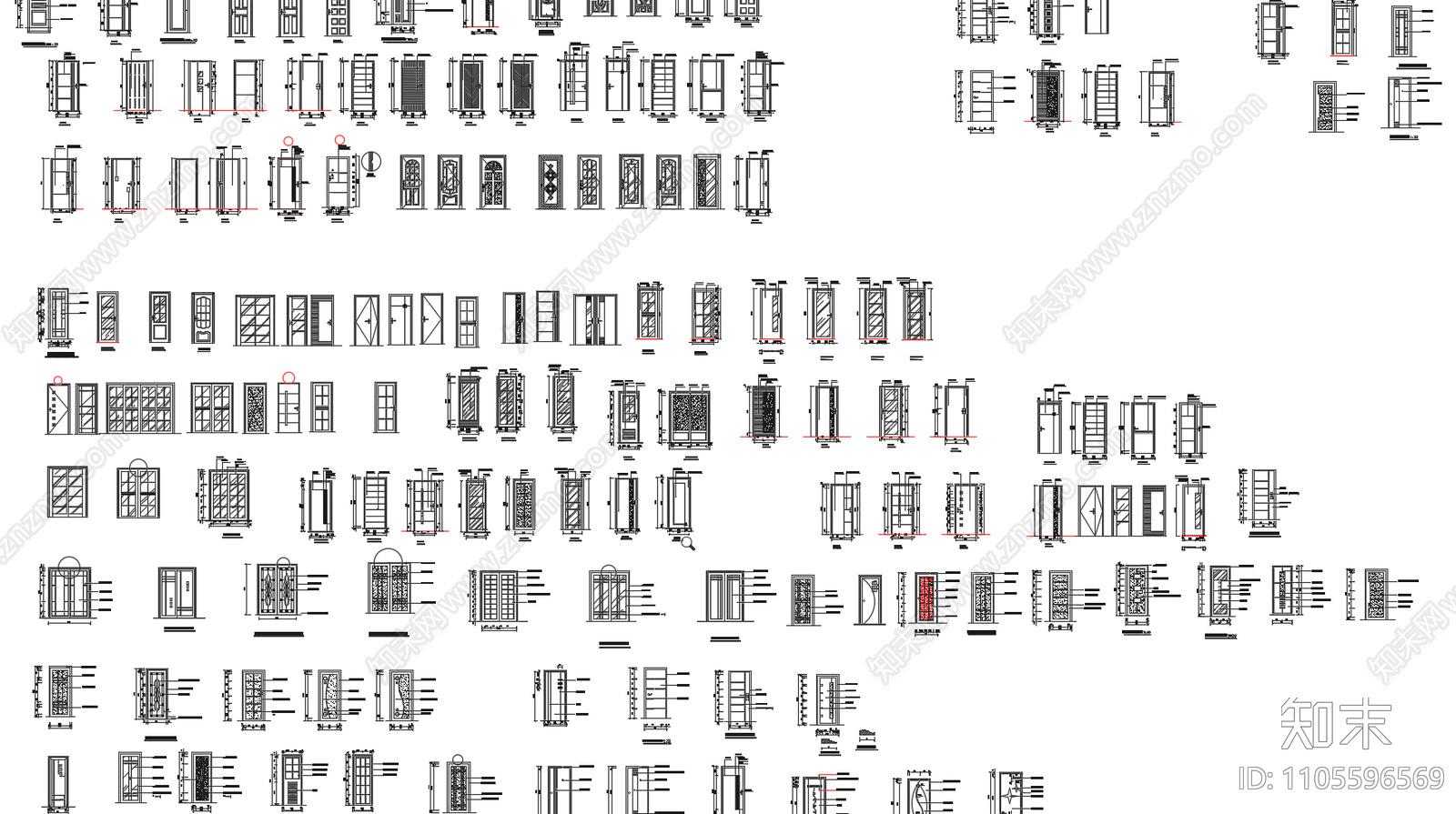 各类门立面图cad施工图下载【ID:1105596569】