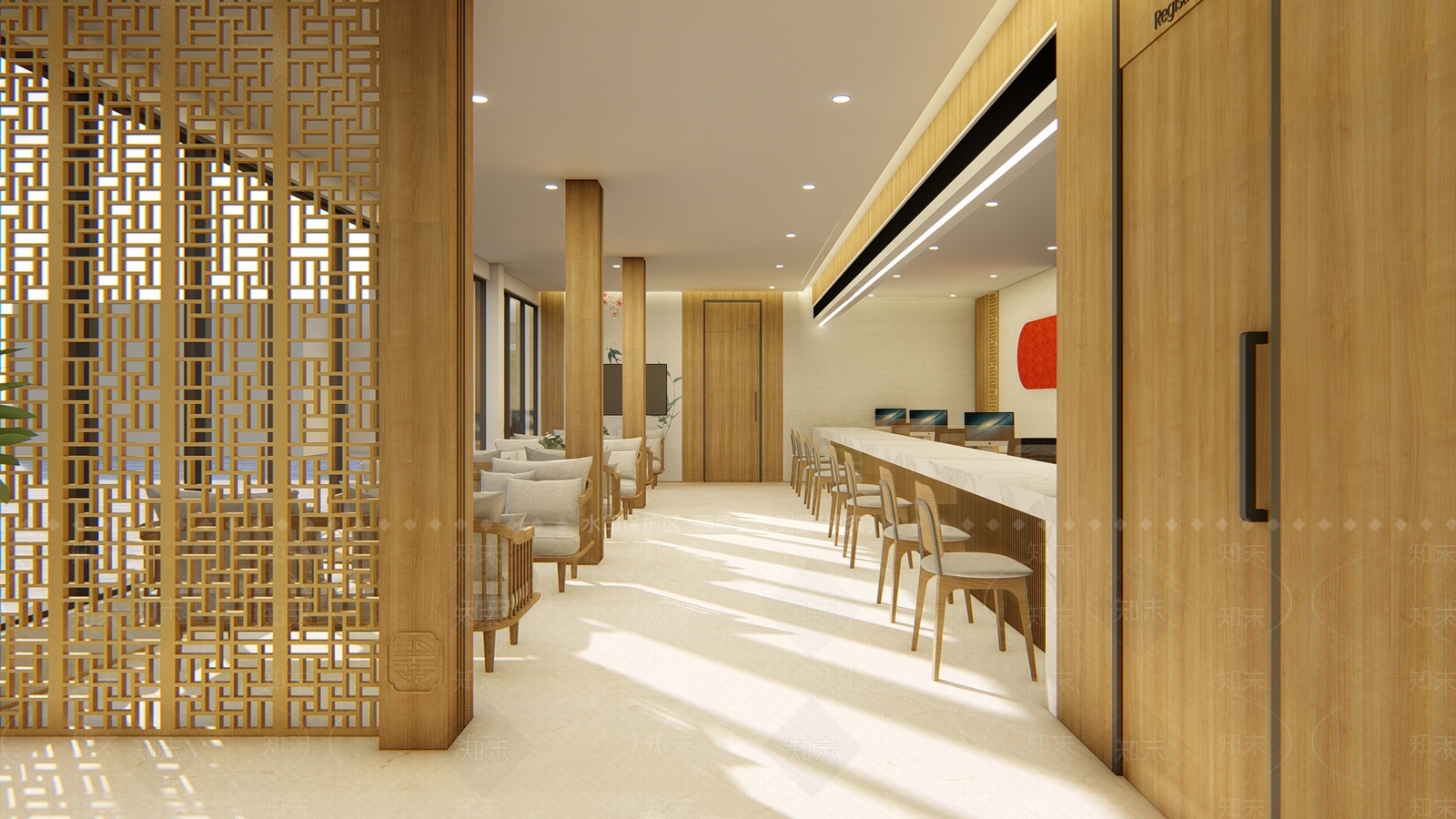 新中式办事大厅SU模型下载【ID:1105596669】