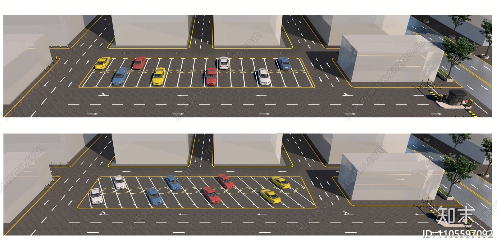 现代户外停车场3D模型下载【ID:1105597092】