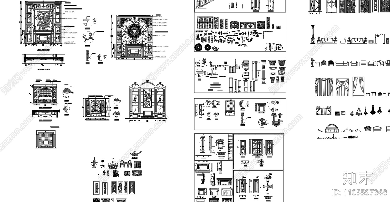 欧式简约立面图库cad施工图下载【ID:1105597368】