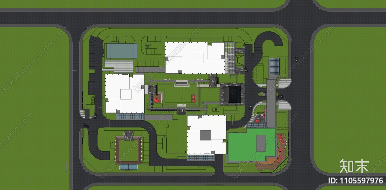 现代产业园中心绿地SU模型下载【ID:1105597976】