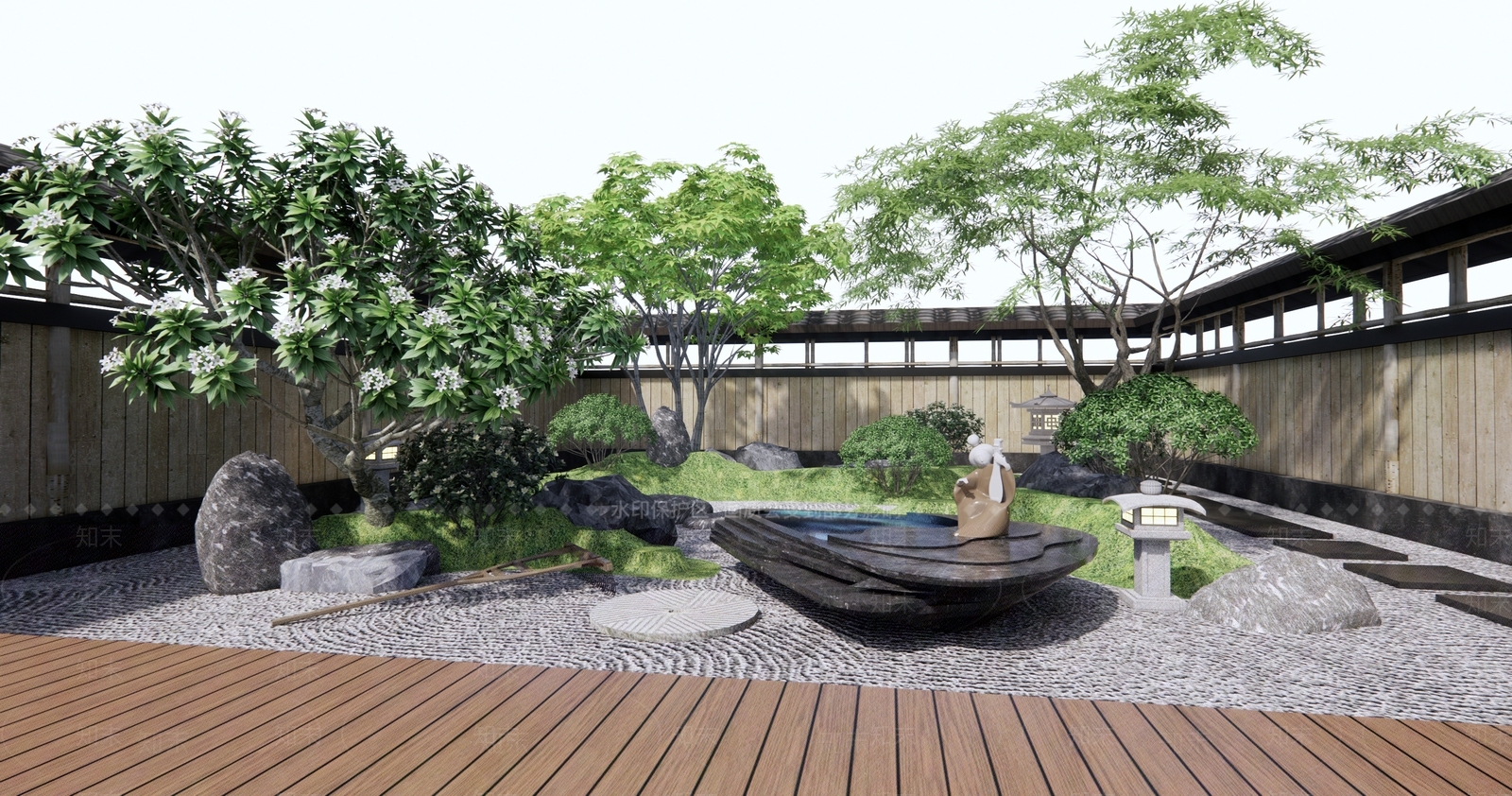 日式枯山水庭院景观SU模型下载【ID:1105601782】