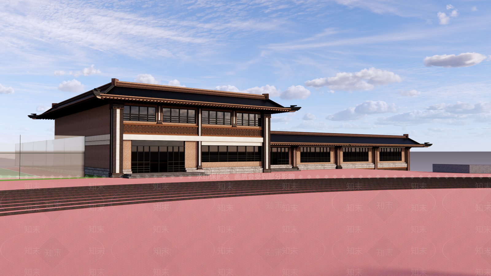 新中式体育建筑SU模型下载【ID:1105603170】