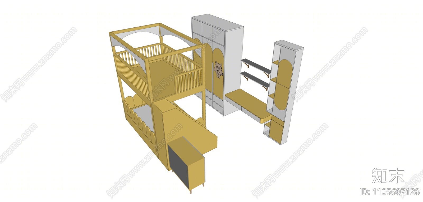 现代儿童上下床SU模型下载【ID:1105607128】