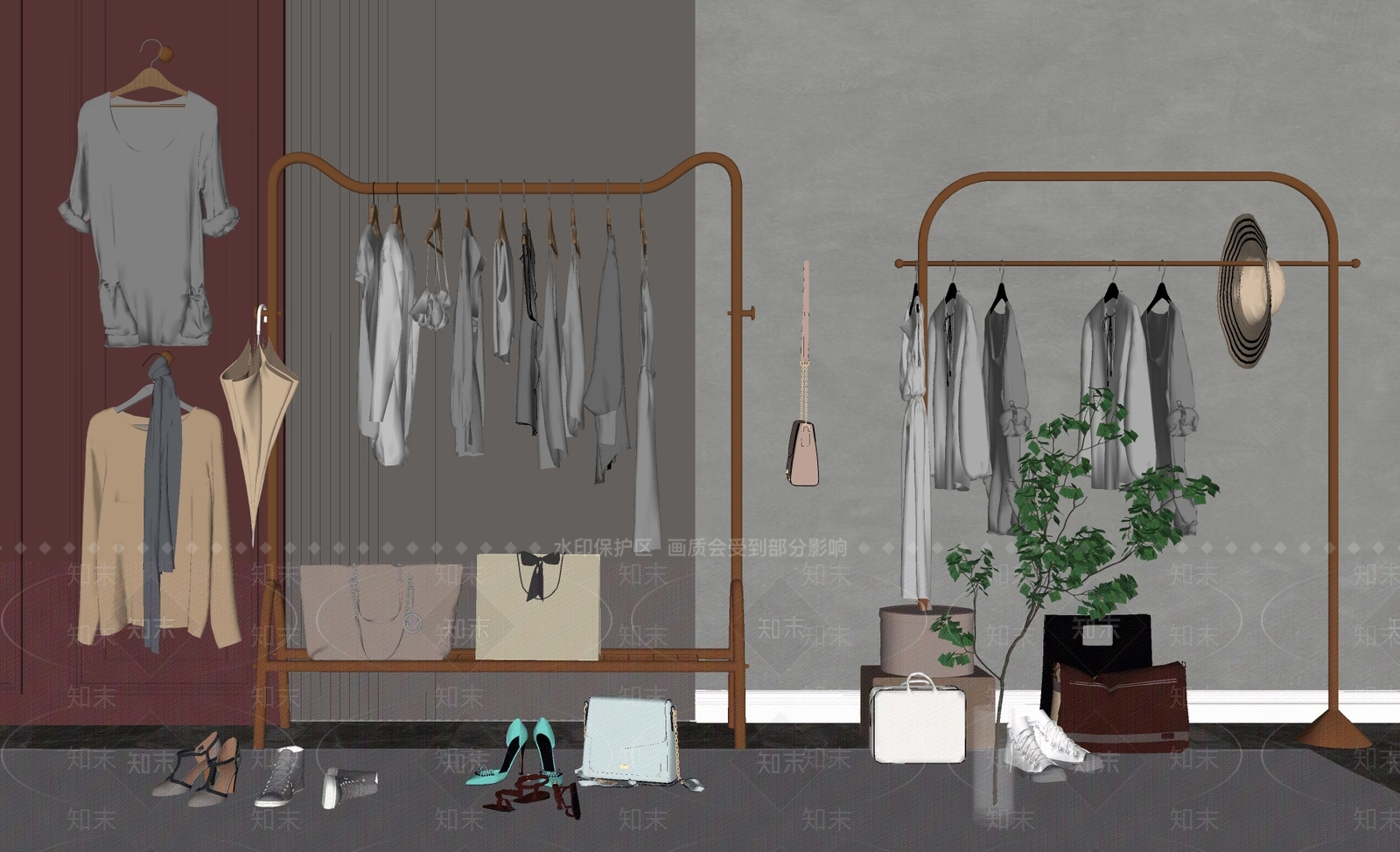 现代服饰组合SU模型下载【ID:1105614853】