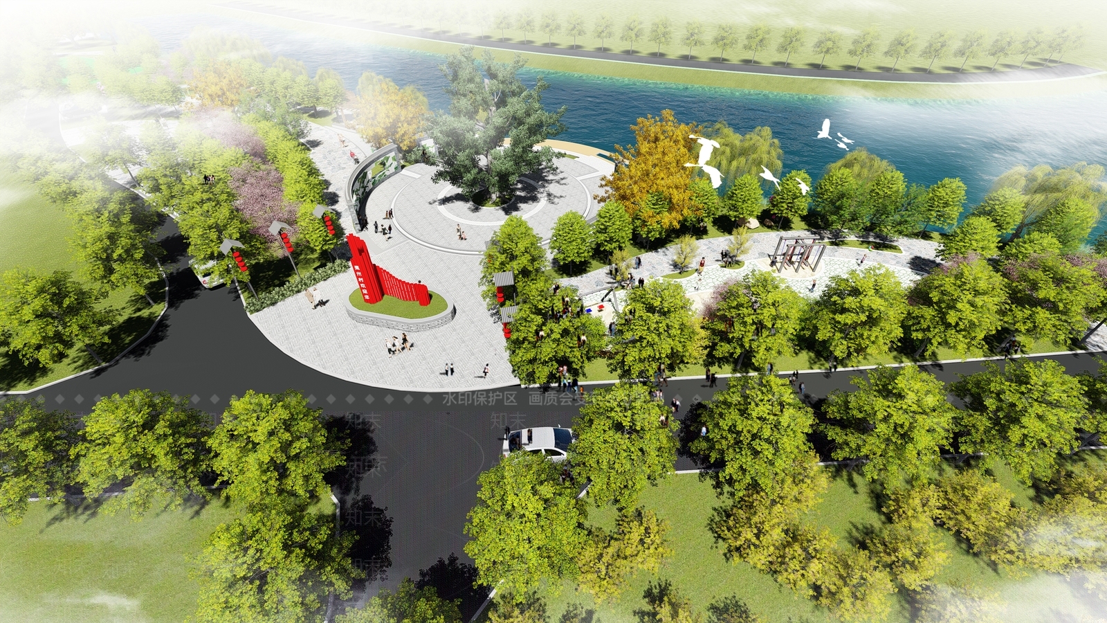 新中式公园景观SU模型下载【ID:1105615306】