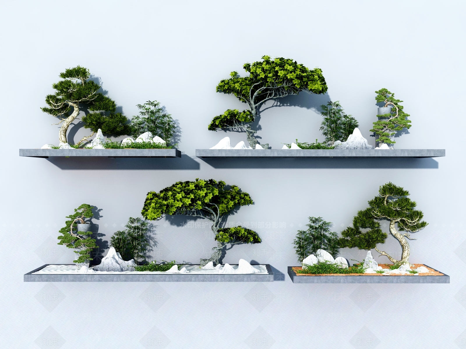 新中式植物造景3D模型下载【ID:1105617067】