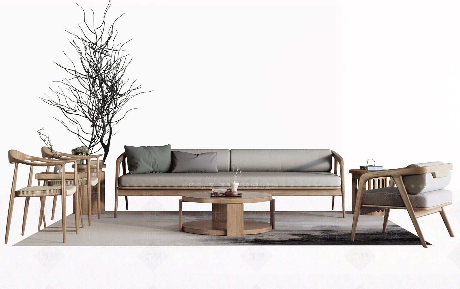 日式沙发茶几组合3D模型下载【ID:1105617911】
