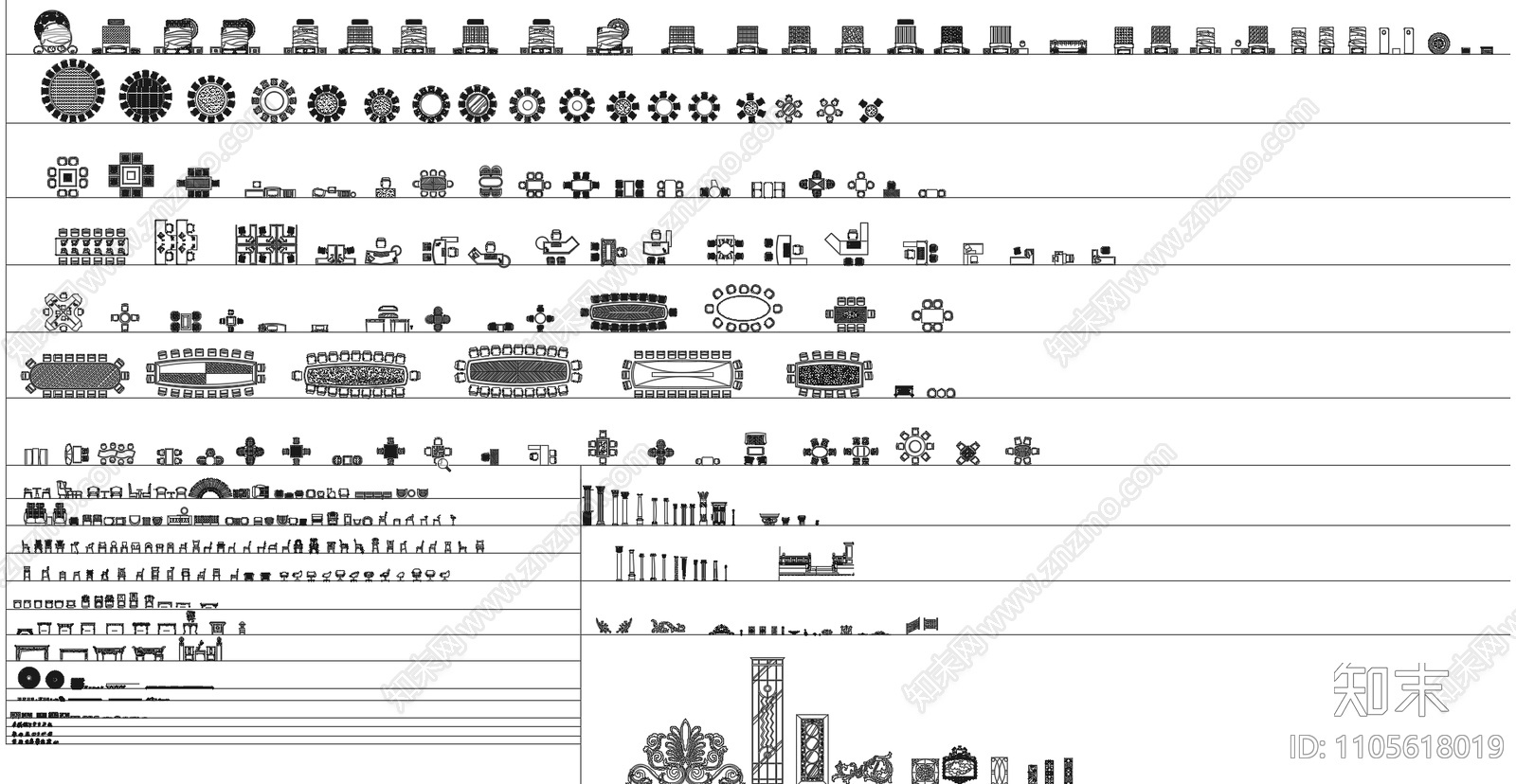 平立面家具图库cad施工图下载【ID:1105618019】