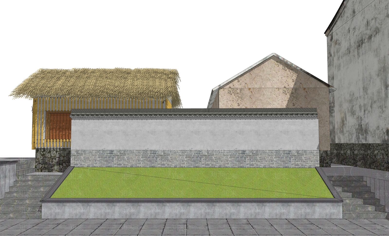 中式乡村特色茅草公厕SU模型下载【ID:1105619181】