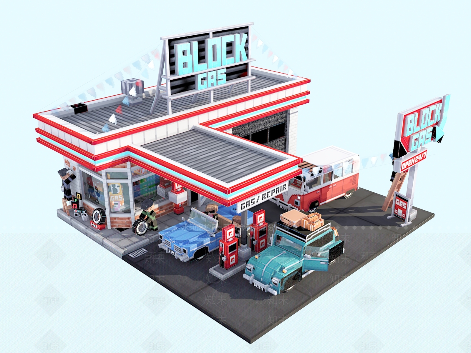 工业风加油站3D模型下载【ID:1105627233】