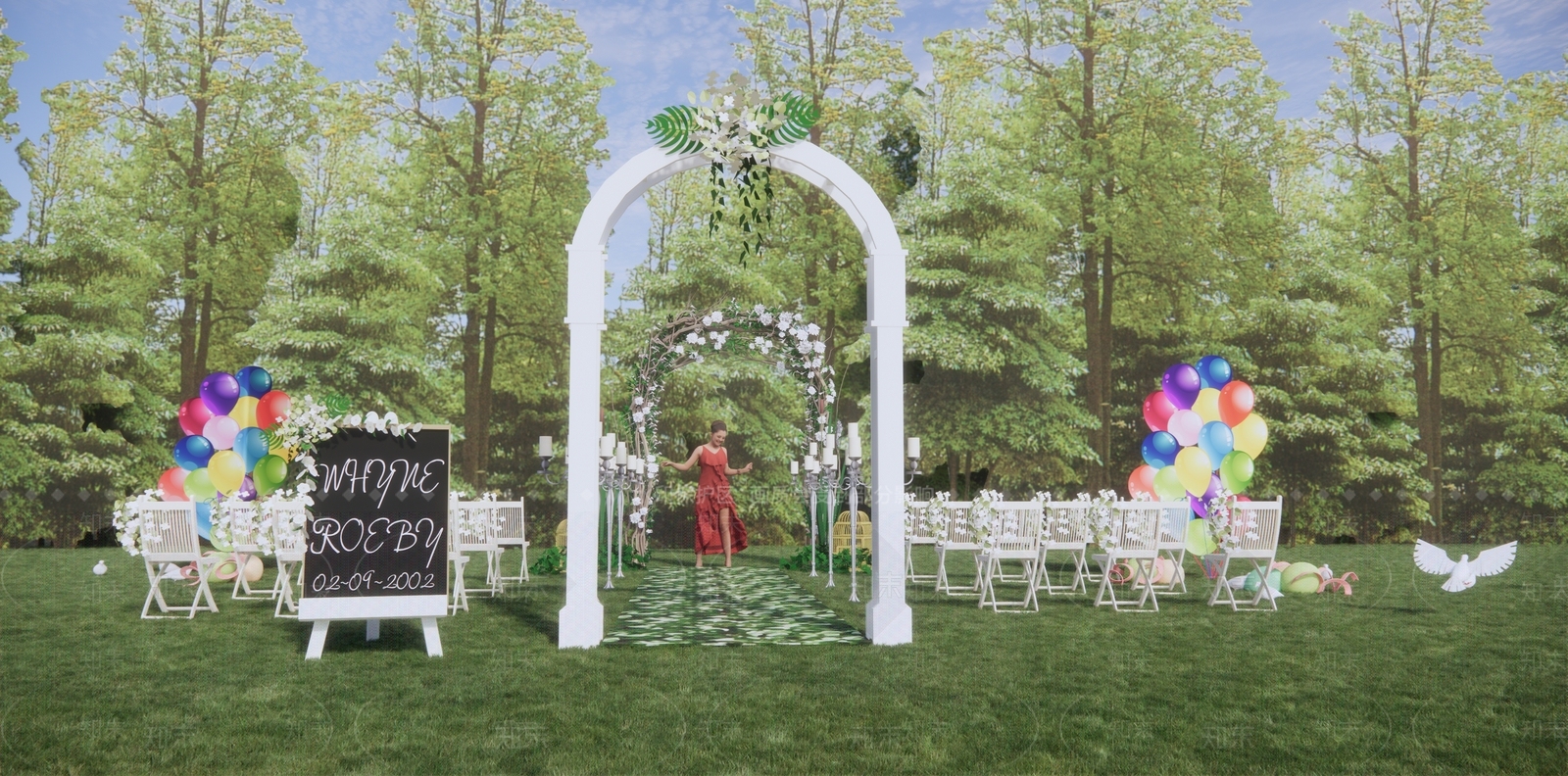 现代草坪婚礼外摆SU模型下载【ID:1105634867】