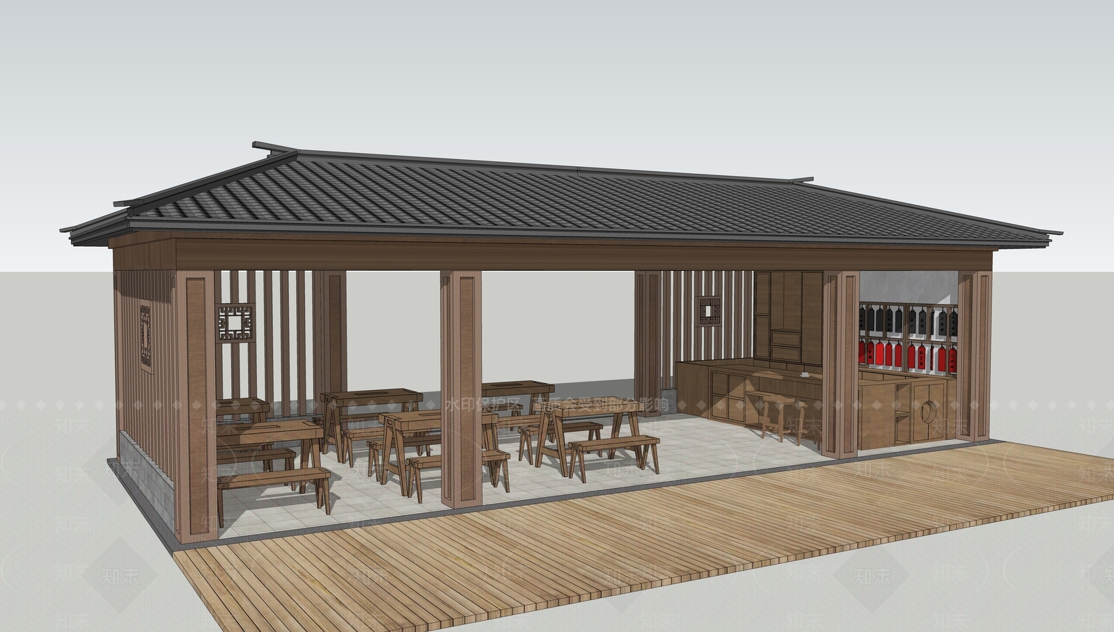 中式小餐厅SU模型下载【ID:1105647632】