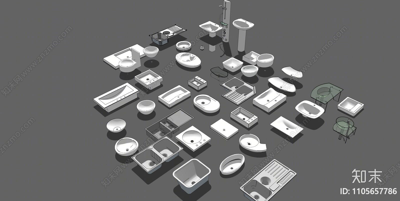 现代洗面盆SU模型下载【ID:1105657786】