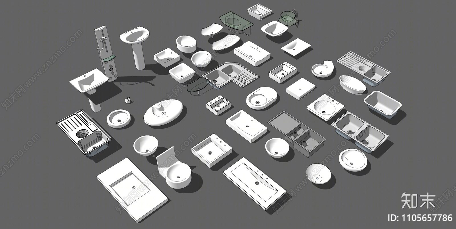 现代洗面盆SU模型下载【ID:1105657786】