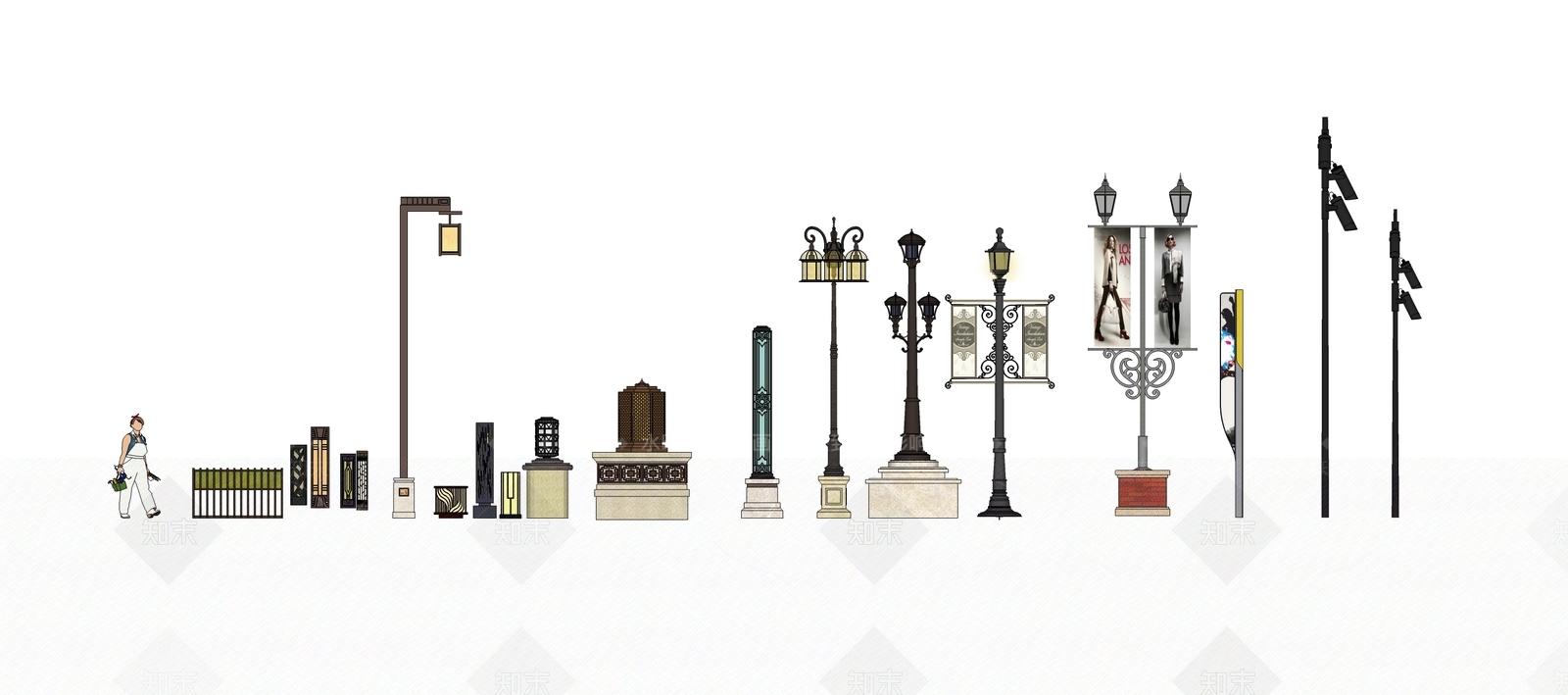 欧式景观户外灯具SU模型下载【ID:1105658739】