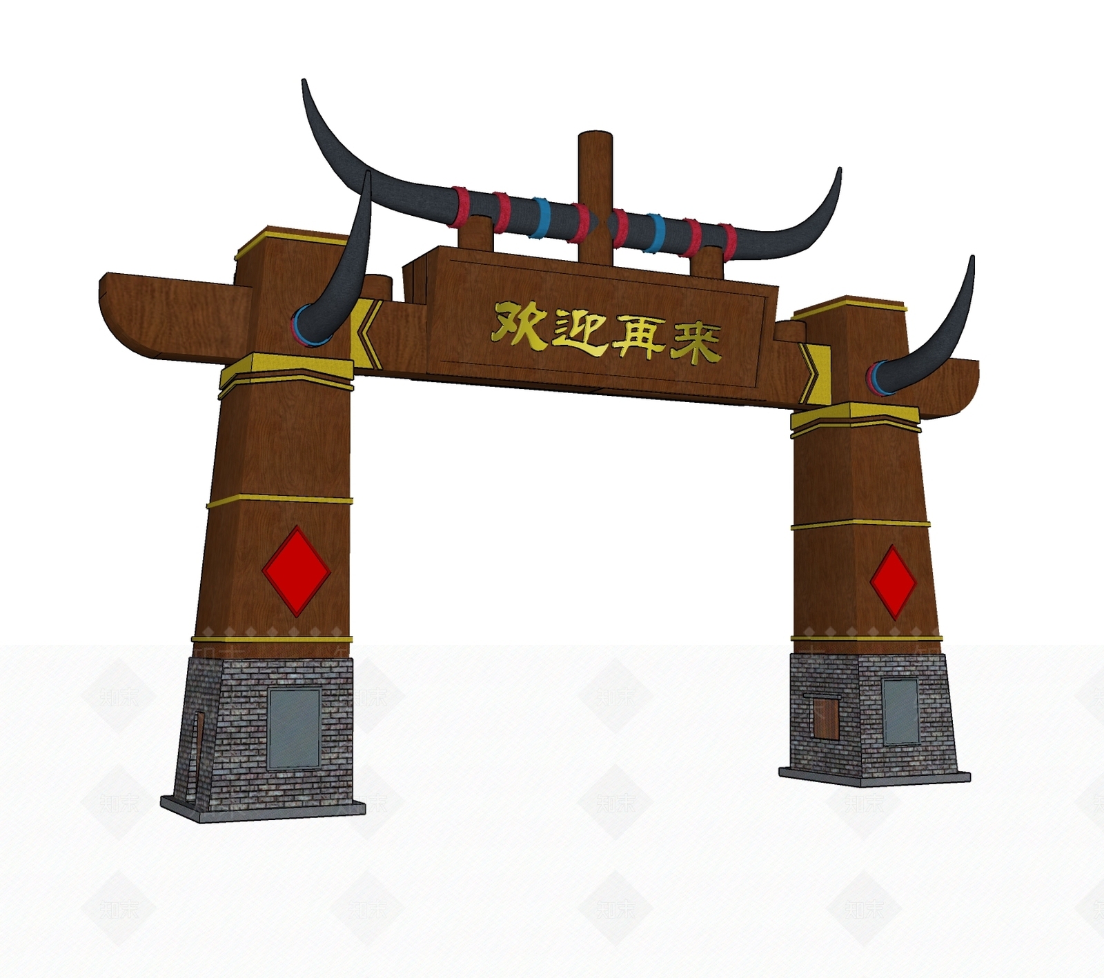 中式牌坊牌楼SU模型下载【ID:1105659076】
