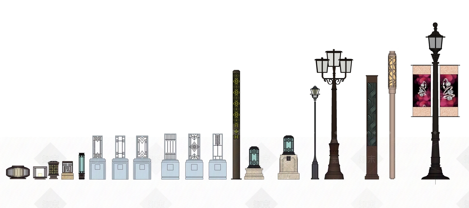 欧式庭院景观灯具SU模型下载【ID:1105659041】