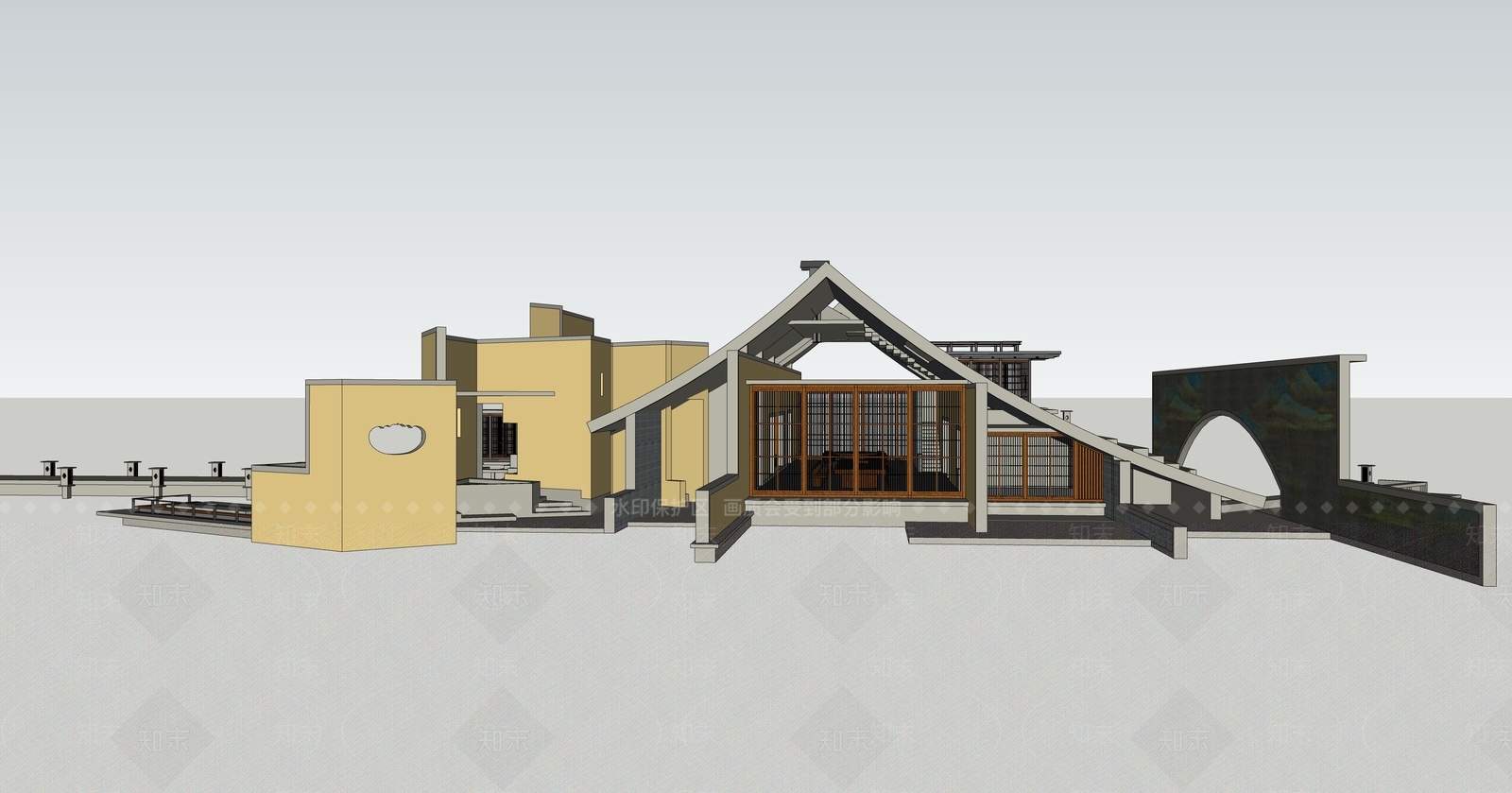 新中式寺庙建筑SU模型下载【ID:1105661589】