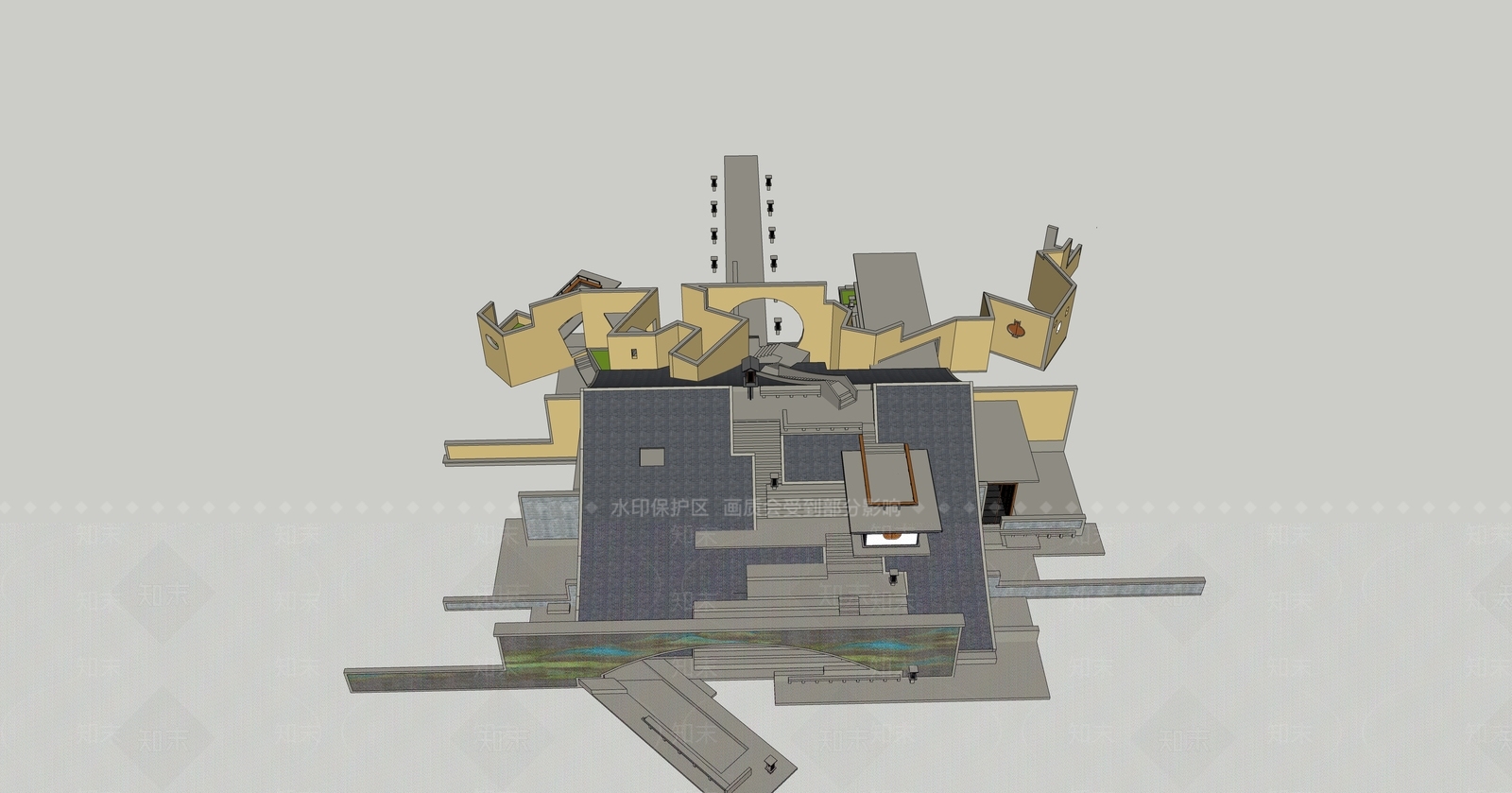 新中式寺庙建筑SU模型下载【ID:1105661589】