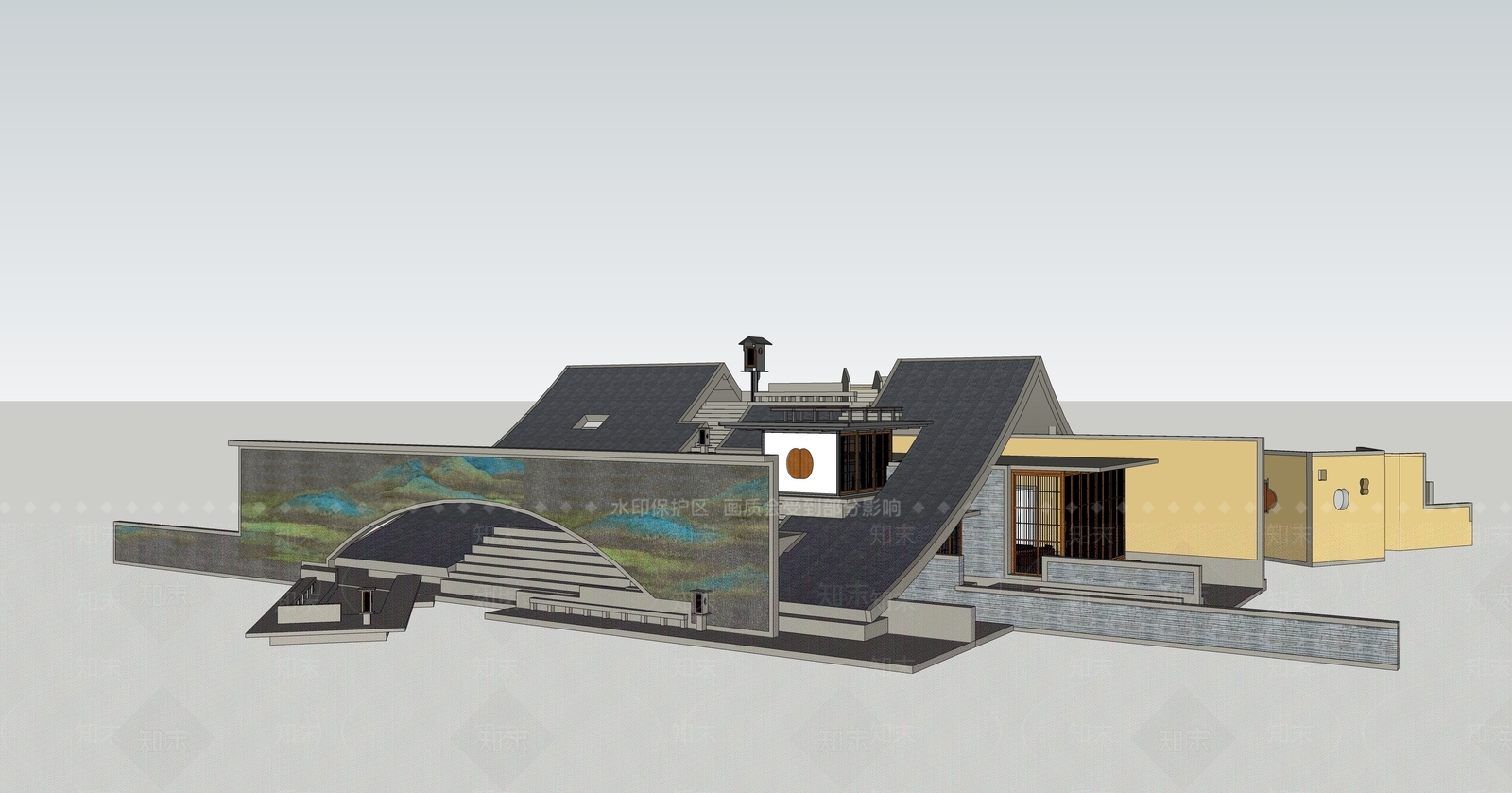 新中式寺庙建筑SU模型下载【ID:1105661589】