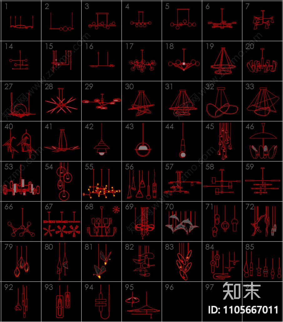 现代简约吊灯图库cad施工图下载【ID:1105667011】