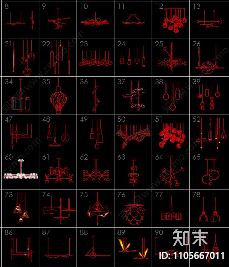 现代简约吊灯图库cad施工图下载【ID:1105667011】