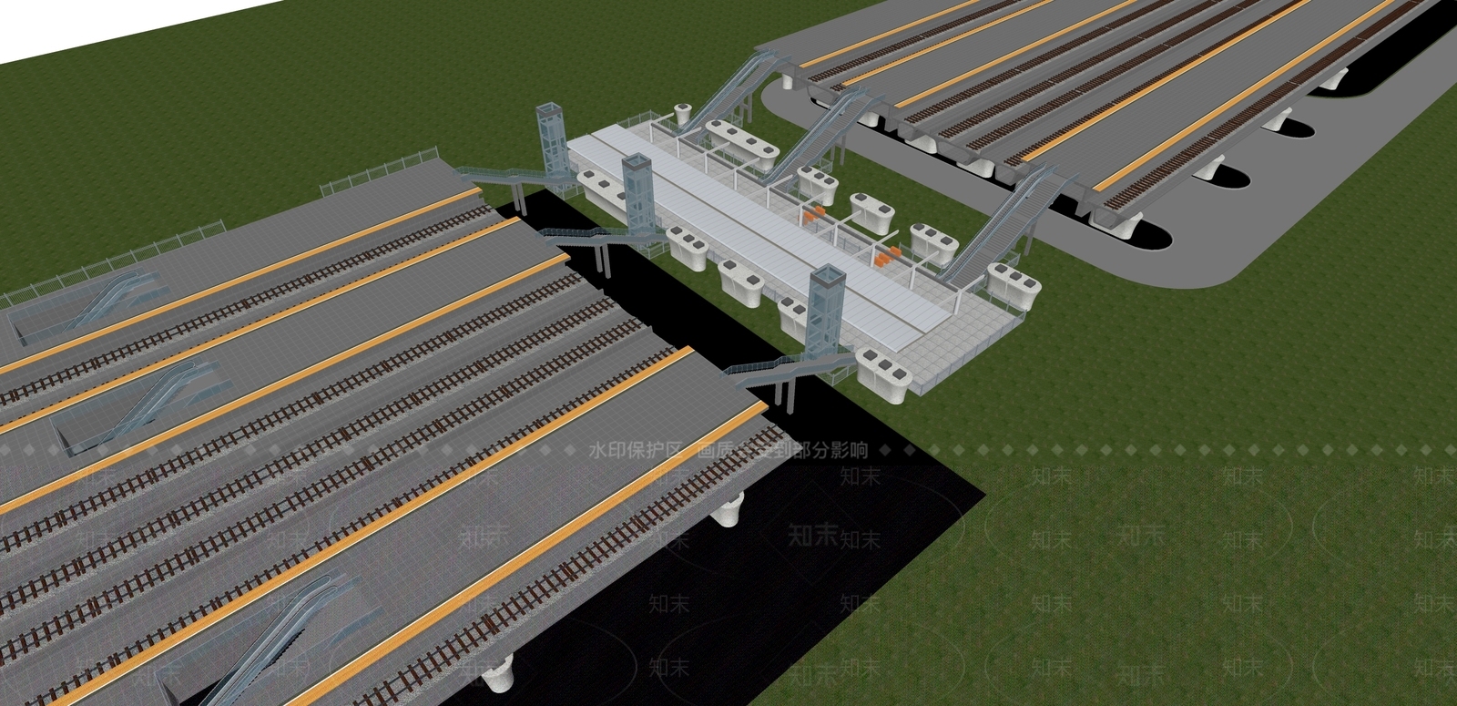 现代火车站SU模型下载【ID:1105668481】