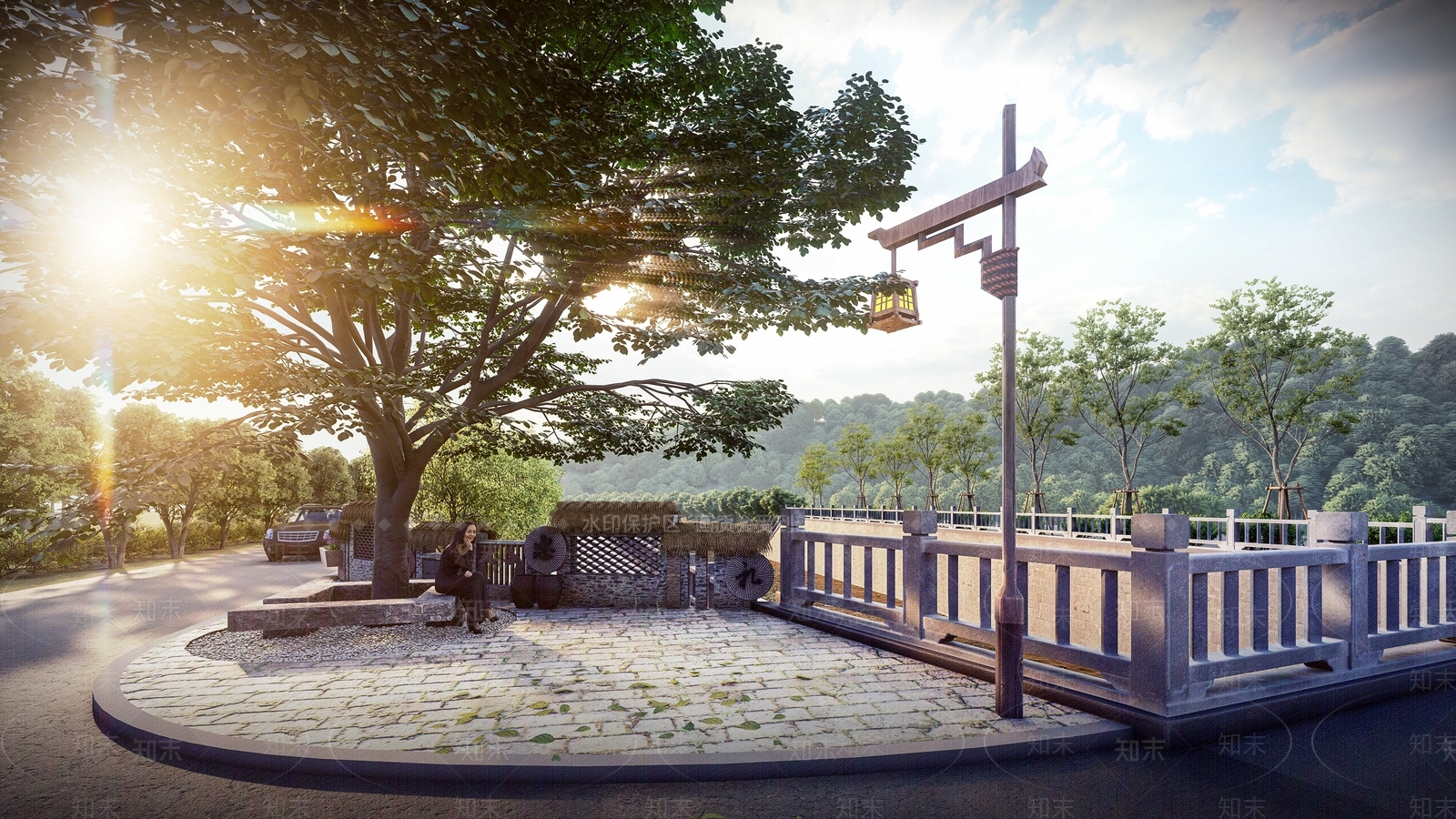 中式乡村景观座椅SU模型下载【ID:1105673470】