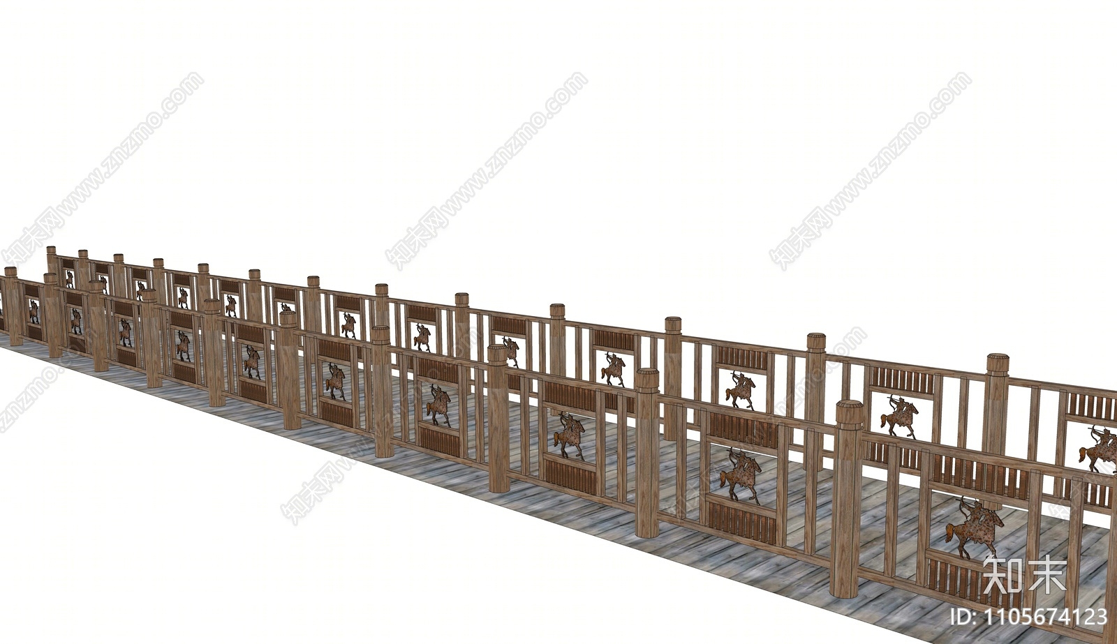 中式木艺栏杆SU模型下载【ID:1105674123】